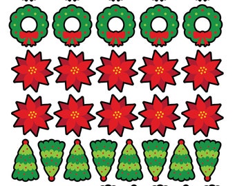 Holiday Variation Laminated Sticker Sheet - Wreaths, Poinsettias and Christmas Trees, 33 Vinyl Decals