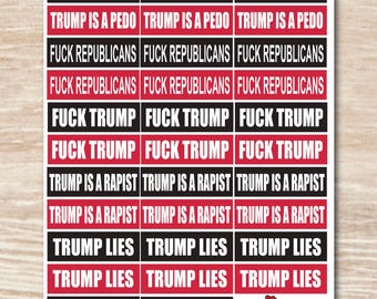 Anti-Trump stickervel, vinylstickers - 32 stickers