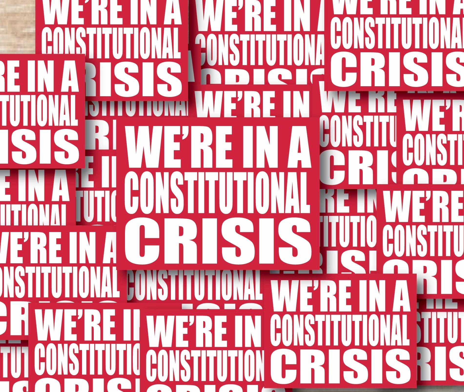 We’re In A Constitutional Crisis Red Individual Sticker Pack, Die Cut Waterproof Vinyl decals - 1, 10, 20, 30, 40, 50 and 100.
