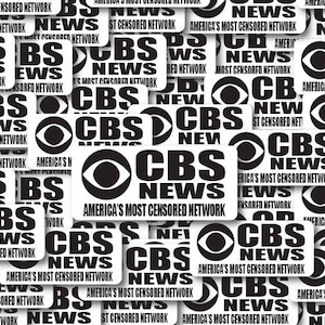 May include: A collage of white rectangular stickers with the CBS News logo in black. The logo includes the CBS eye symbol and the words "CBS NEWS" and "America's Most Censored Network."
