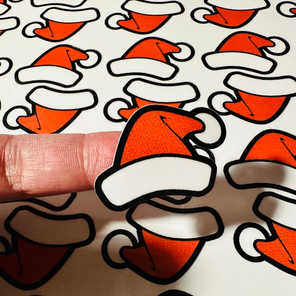 Santa Hat Sticker Sheet, 44 Laminated Vinyl Decals