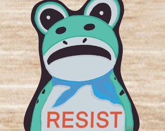 Hoja de pegatinas de rana "Resist", calcomanías de vinilo impermeables troqueladas de rana Portland, dibujadas a mano - 35 pegatinas