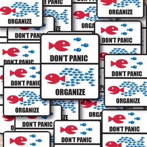 Pack d'autocollants organisés Don't Panic, Décalcomanies individuelles imperméables découpées à l'emporte-pièce - 1, 10, 20, 30, 40, 50 et 100.