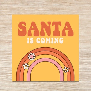 Adesivo o magnete impermeabile vintage con Babbo Natale in arrivo