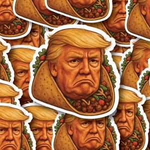 TACO Trump individueel stickerpakket, gestanste waterdichte vinylstickers: 1, 10, 20, 30, 40, 50 en 100.