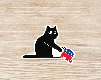 Cute Black Cat Pushes Republicans Off Table Sticker sheet, die cut waterproof vinyl decals - 40 Stickers