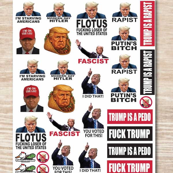 Anti-Trump Variety Sticker sheet, die cut waterproof vinyl decals - 28 Stickers