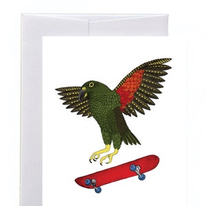 Illustrierte Kea auf Skateboard Grußkarte