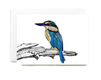 Native New Zealand Kingfisher Kotare illustrated Greeting Card