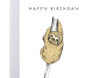 Sloth Birthday Card | Cute Animal Illustration | Blank A6 Greeting Card with Free Shipping