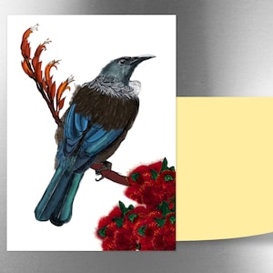 New Zealand Tui & Pohutukawa fridge magnet