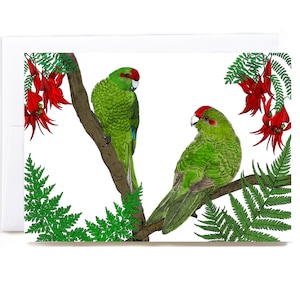 Inheemse Nieuw-Zeelandse Kākāriki & Kārābeak geïllustreerde wenskaart