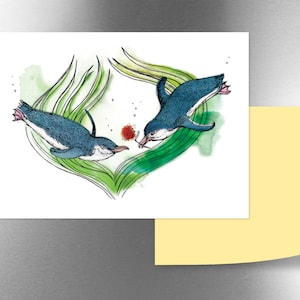 Korora Penguin & Pohutukawa fridge magnet