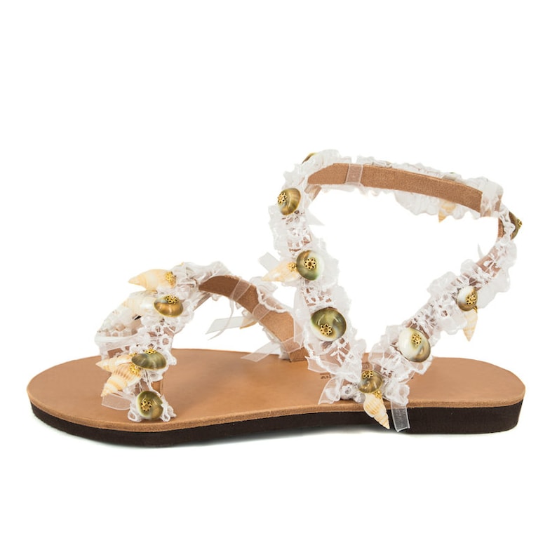 handmade Greek sandals bridesmaid sandals bridal party gifts decorated sandals romantic wedding Aphrodite lace shell bridal sandals