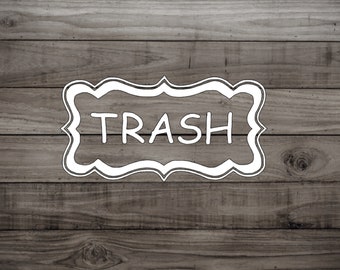 2 trash labels vinyl decals, trash can, organizing, gifts under 5