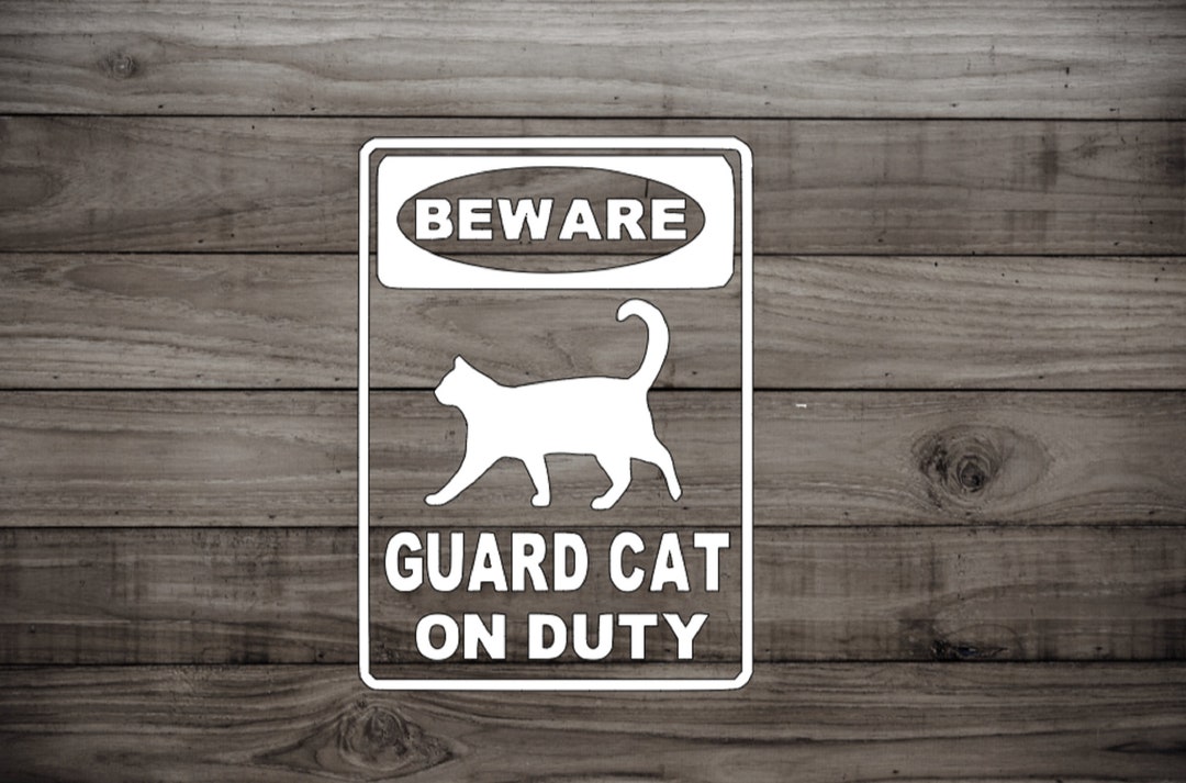 2 Beware - Guard Cat on Duty Vinyl Decals, Front Door Decal, House ...