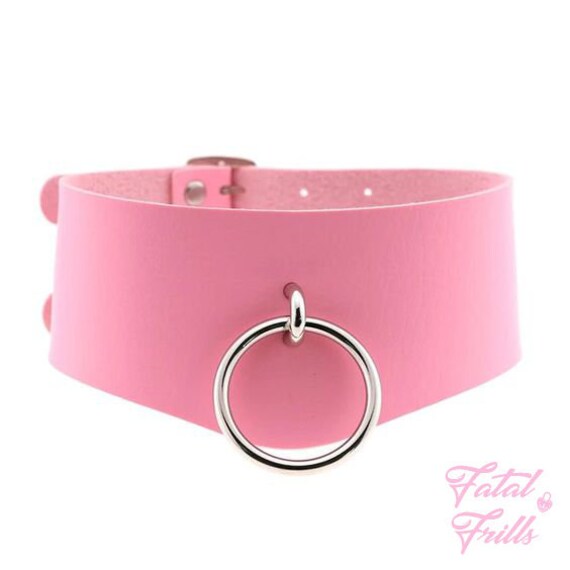 Wide Pink Leather O Ring Choker O ring Collar Large O Ring Choker