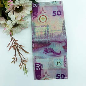Mexican Ajolote Leather Wallet – Laser Engraved 50 MXN Bill Design