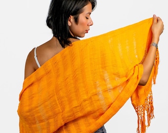 Cempasúchil-Inspired Rebozo - Vibrant Orange, Handwoven, 150cm x 60cm