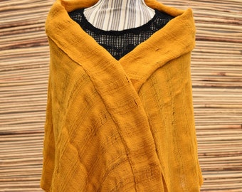 Hand-Dyed Mustard Rebozo – Artisanal Elegance with Fine Embroidery and Unique Handwoven Craftsmanship