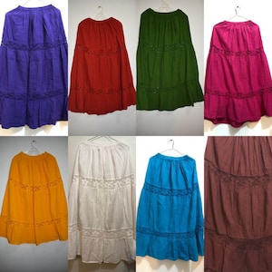 Falda larga boho mexicana, falda maxi, falda hippy, falda larga boho, falda mexicana, faldas, cintura elástica, algodón,