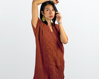 Tunika kaftan, huipil mexico, oaxaca, sukienka, ręcznie robiona, sukienka plażowa, wygodna sukienka, boho hippie, bawełna, meksykańska tunika