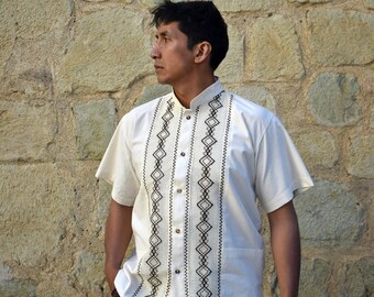 Guayabera mexicaine, chemise manta, chemise Oxford, chemise mexicaine, chemise homme Oaxaca, chemise homme, chemise mexicaine pour homme, broderie chemise homme