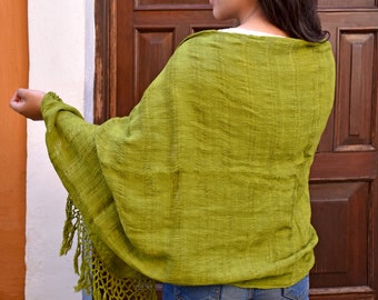 Handwoven Green Cotton Rebozo - Elegant & Versatile, 100% Artisan Craft