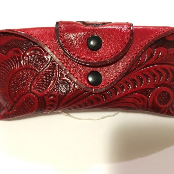 Leather glasses case, grabado a mano, for belt, western, chiselled