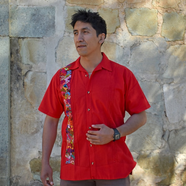 Mexican guayabera, manta shirt, Oxford shirt, Mexican shirt, Oaxaca man shirt, men's shirt, Mexican men's shirt, embroidery men shirt