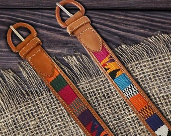 Ceinture tissée, cinturón artesanal tejido, ceinture artisanale en cuir et coton multicolore, ceinture bohème, ceinture boho folk mexicaine, ceinture en cuir tressé