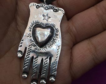 Milagro mexicano de plata, colgante, miracle, mexican heart, sacred heart pendant, heart pendant, silver, miracle pendant, mexican silver