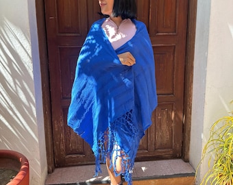 Handwoven Royal Blue Rebozo – 100% Cotton | Versatile Shawl, Scarf, Wrap