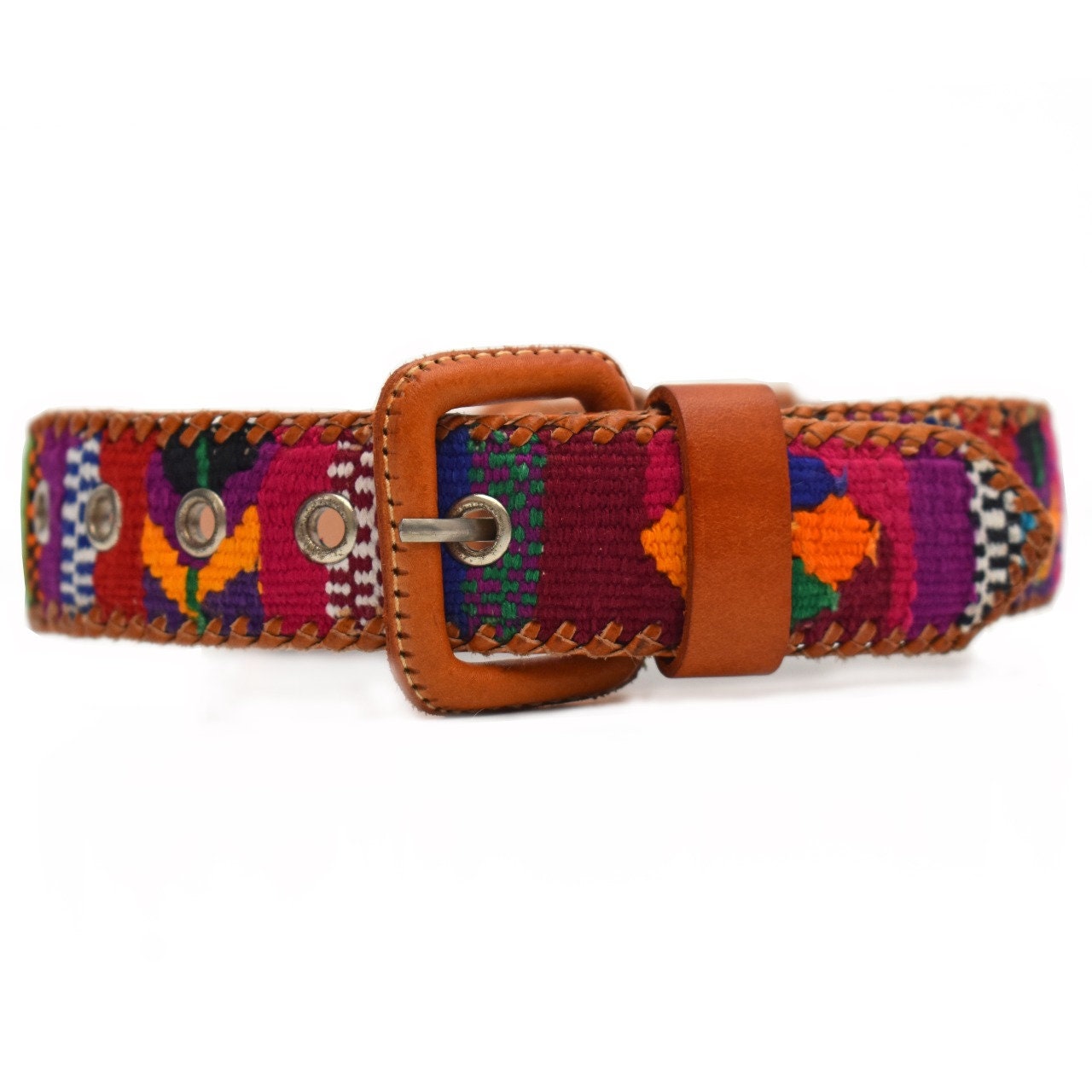 Handcrafted Leather Belt With Colorful Weaving and Unique 