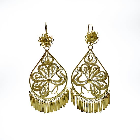 Mexican gold shop filigree earrings