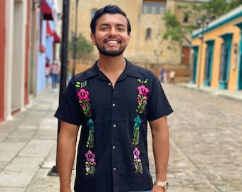 Mexican guayabera, manta shirt, Oxford shirt, Mexican shirt, Oaxaca man shirt, men's shirt, Mexican men's shirt, embroidery men shirt