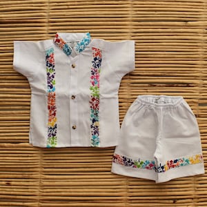 bebé guayabera kid camisa mexicana, paño para niños de playa, bebé cómodo, juego de bebé mexicano, conjunto de bordado bebé, niño