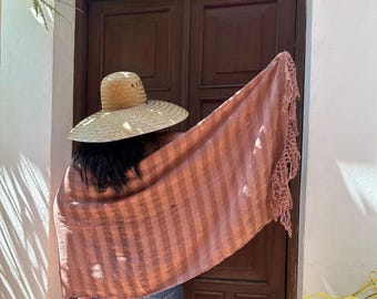 Handwoven Nude Cotton Rebozo – Soft Coffee Tone | Shawl, Scarf, Wrap, Pareo