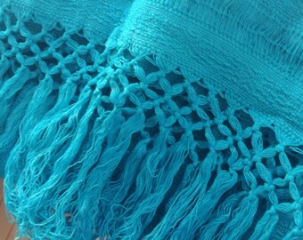 Sky Blue Handwoven Rebozo – 100% Cotton, Pedal Loom, Oaxacan Style