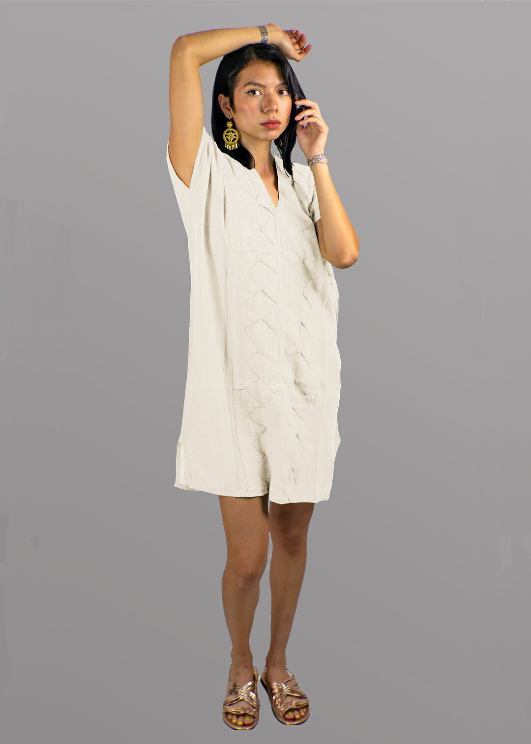 Mexican Robe Kaftan Tunic Robe, Huipil Mexico, Oaxaca, Dress, Hand Made, Beach Dress ...