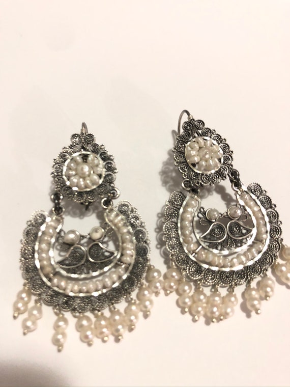 Filigree Oaxaca Earrings Silver Earrings Mexican Pearl