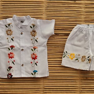 guayabera babyshirt Mexicaans kind, stranddoek, comfy baby, mexicaanse babyset, borduurset baby, kind