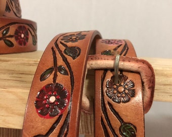 Leather Flowers Belt, Cinturón Artesanal, Bohemio  display picture 3