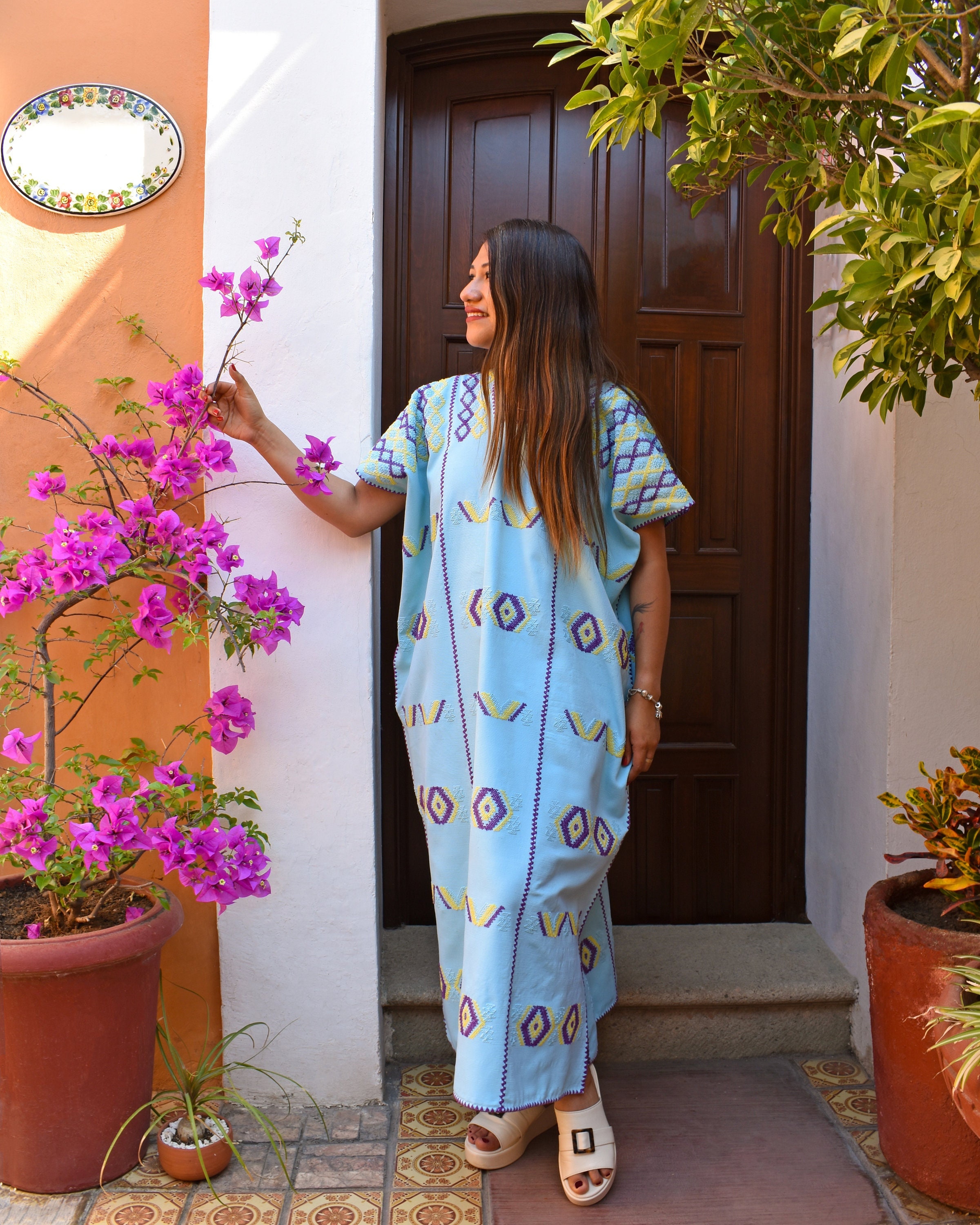 Mexican Dress, Loom Huipil, Oaxaca Hippie Boho Long Dress, Kaftan Beach, Boho, Bohemian