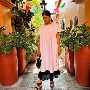 Huipil largo blanco amuzgo, vestido largo, telar de cintura mexicano, oaxaca, tejido a mano