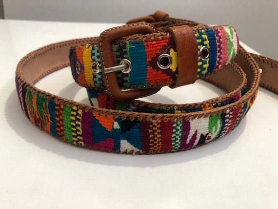 Woven Belt, Cinturón Artesanal Tejido,multicolored Leather Cotton Artisanal  Belt, Boho Belt, Bohemian Folk Mexican Belt,weave Leather Belt 