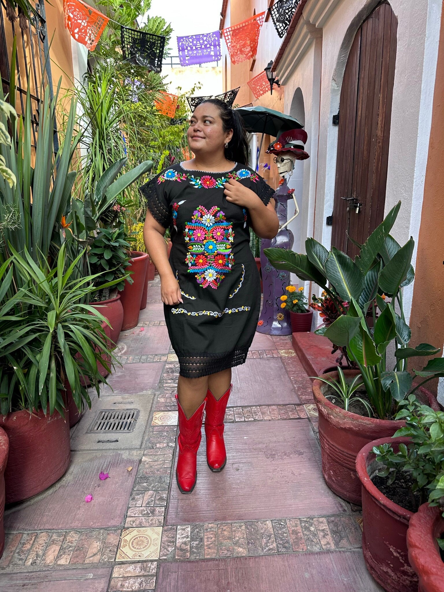 Vestido mexicano negro bordado cheap