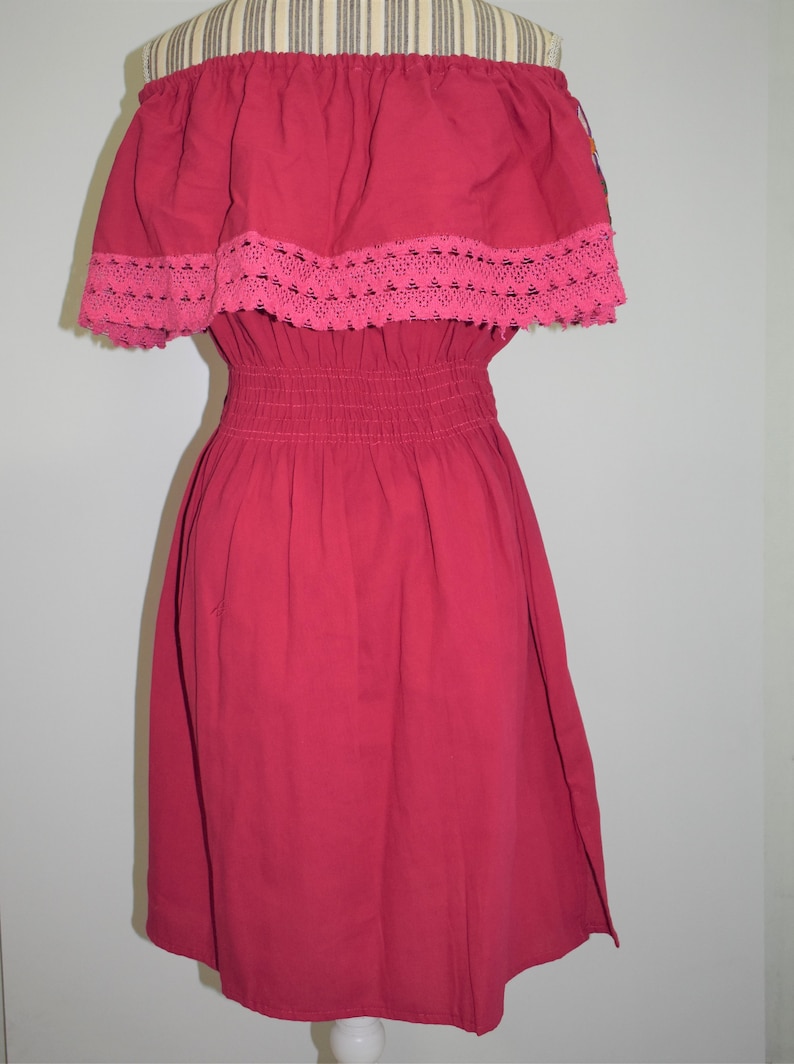 peasant dress Campesino Mexican dresses Mexican embroidered dress strapless dress Puebla embroidered dress pink Mexican dress woman