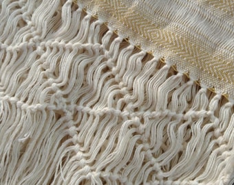 Light Yellow & Beige Rebozo – Handwoven on Pedal Loom  Oaxacan Style
