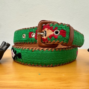 Handwoven Mayan Diamond Belt – Leather Details – Unique Piece – 40 Inches – Hipster Aesthetic